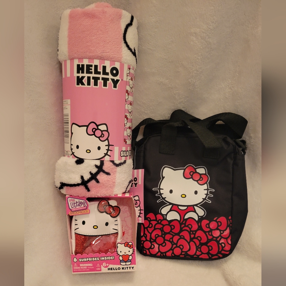Hello kitty Bundle Mini Real Littles Backpack Throw Bundle with Black Crossbody